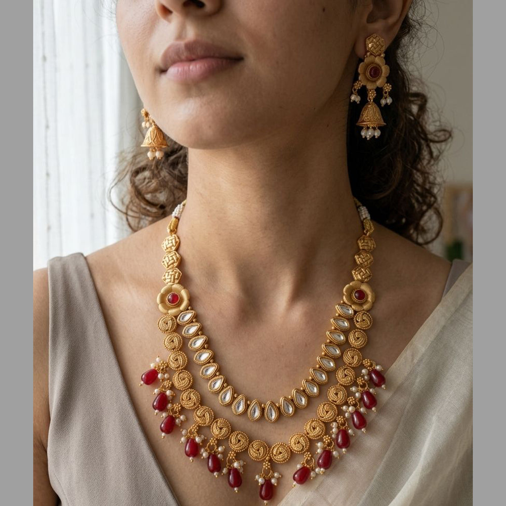 Jewel Addiction Premium Pota Stone And Pearl Necklace Set