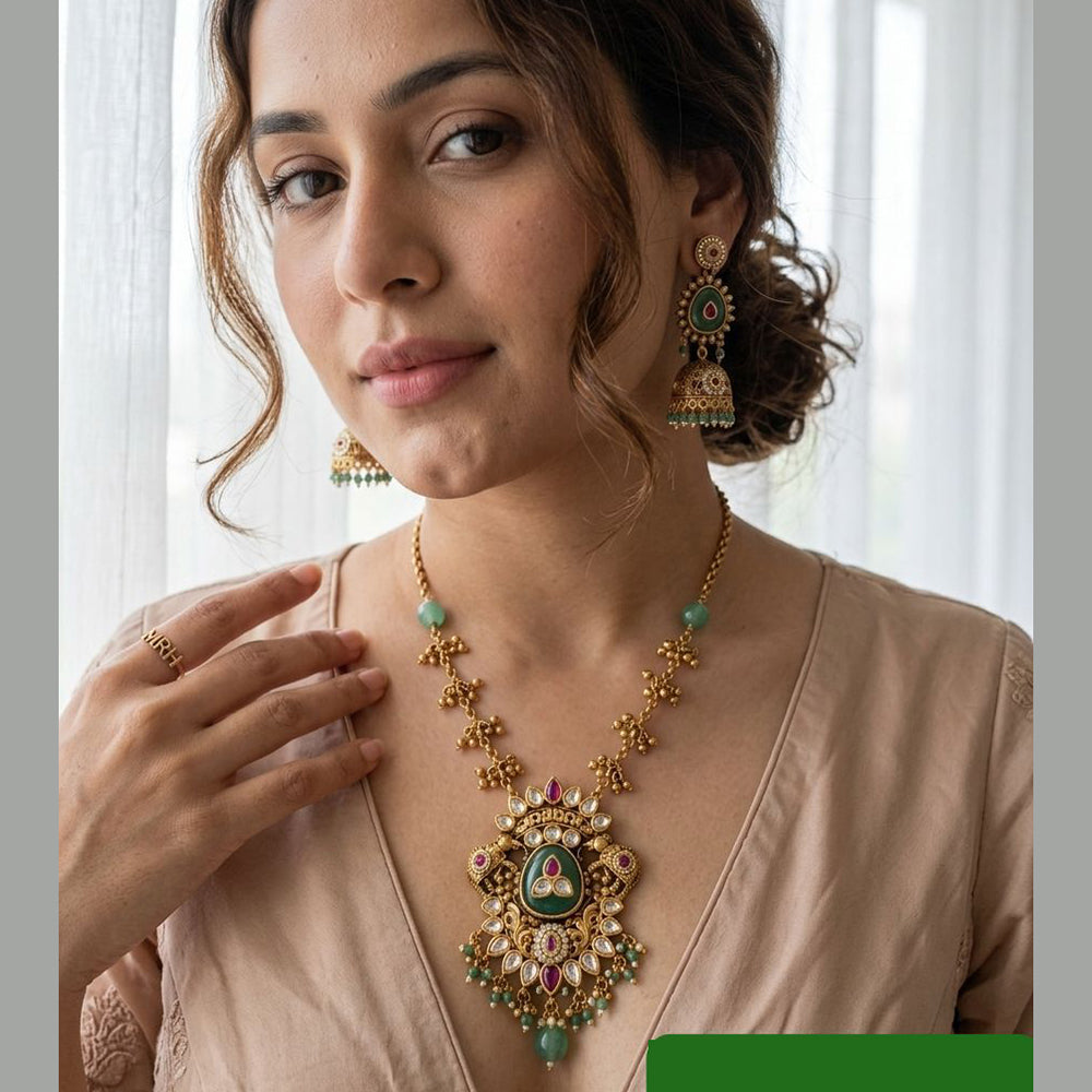 Jewel Addiction Premium Pota Stone And Pearl Necklace Set