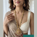 Jewel Addiction Premium Pota Stone And Pearl Long Necklace Set