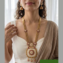 Jewel Addiction Premium Pota Stone And Pearl Meenakari Long Necklace Set