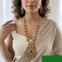 Jewel Addiction Premium Pota Stone And Pearl Long Necklace Set