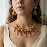 Jewel Addiction Traditional Pota Stone And Pearl Temple Choker Necklace Set