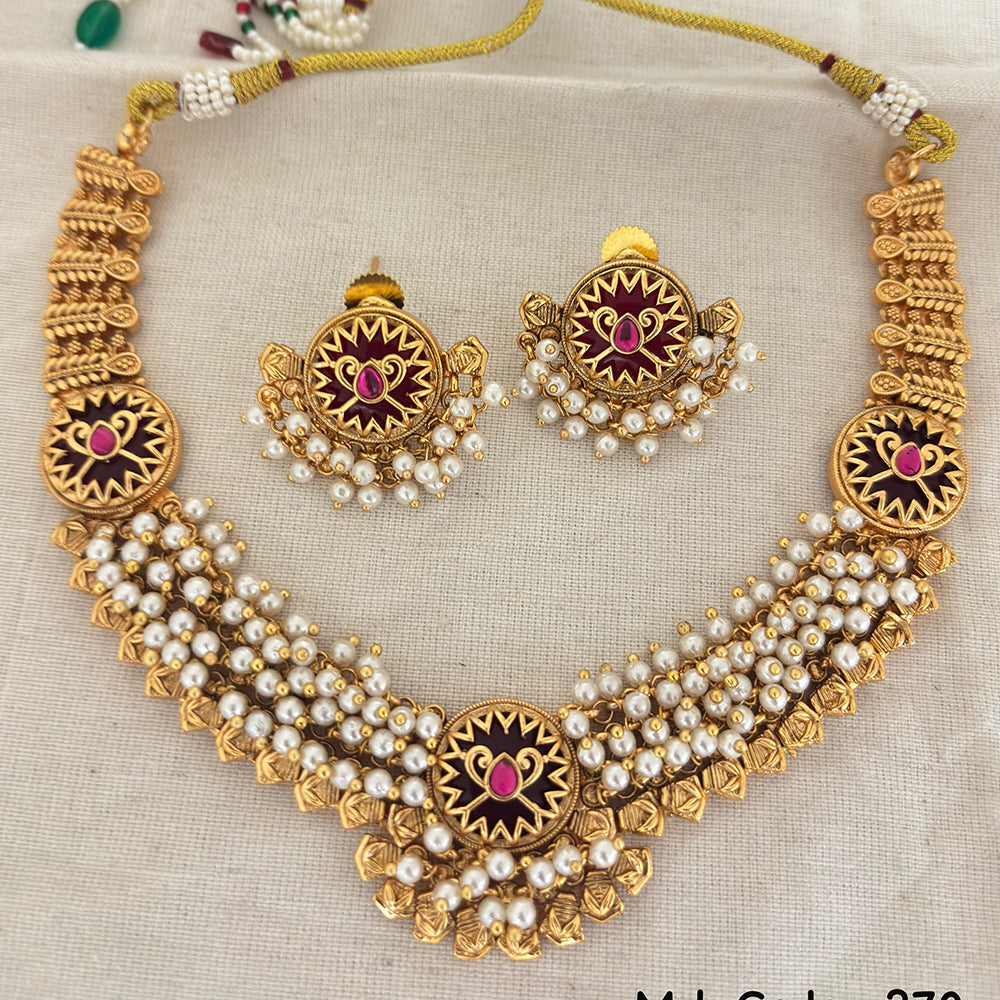 Jewel Addiction Premium Pota Stone And Pearl Necklace Set