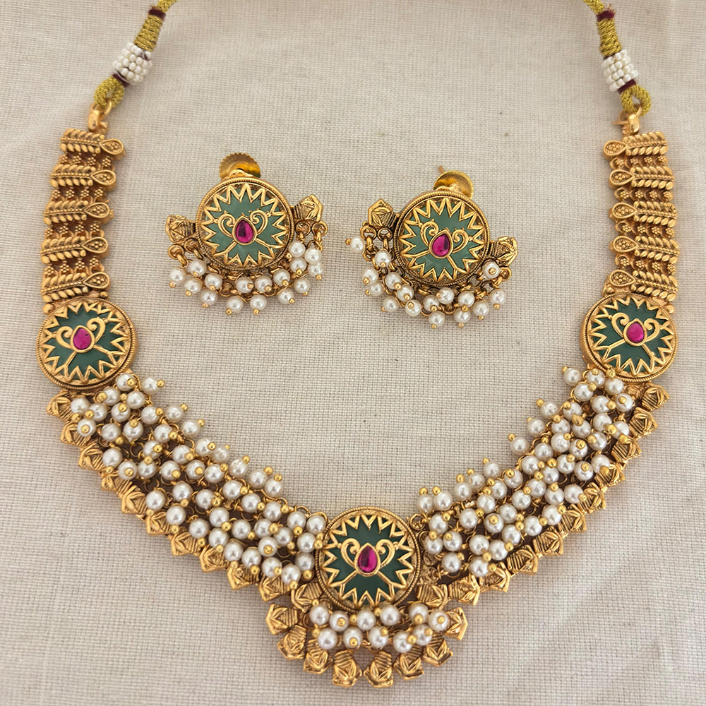 Jewel Addiction Premium Pota Stone And Pearl Necklace Set
