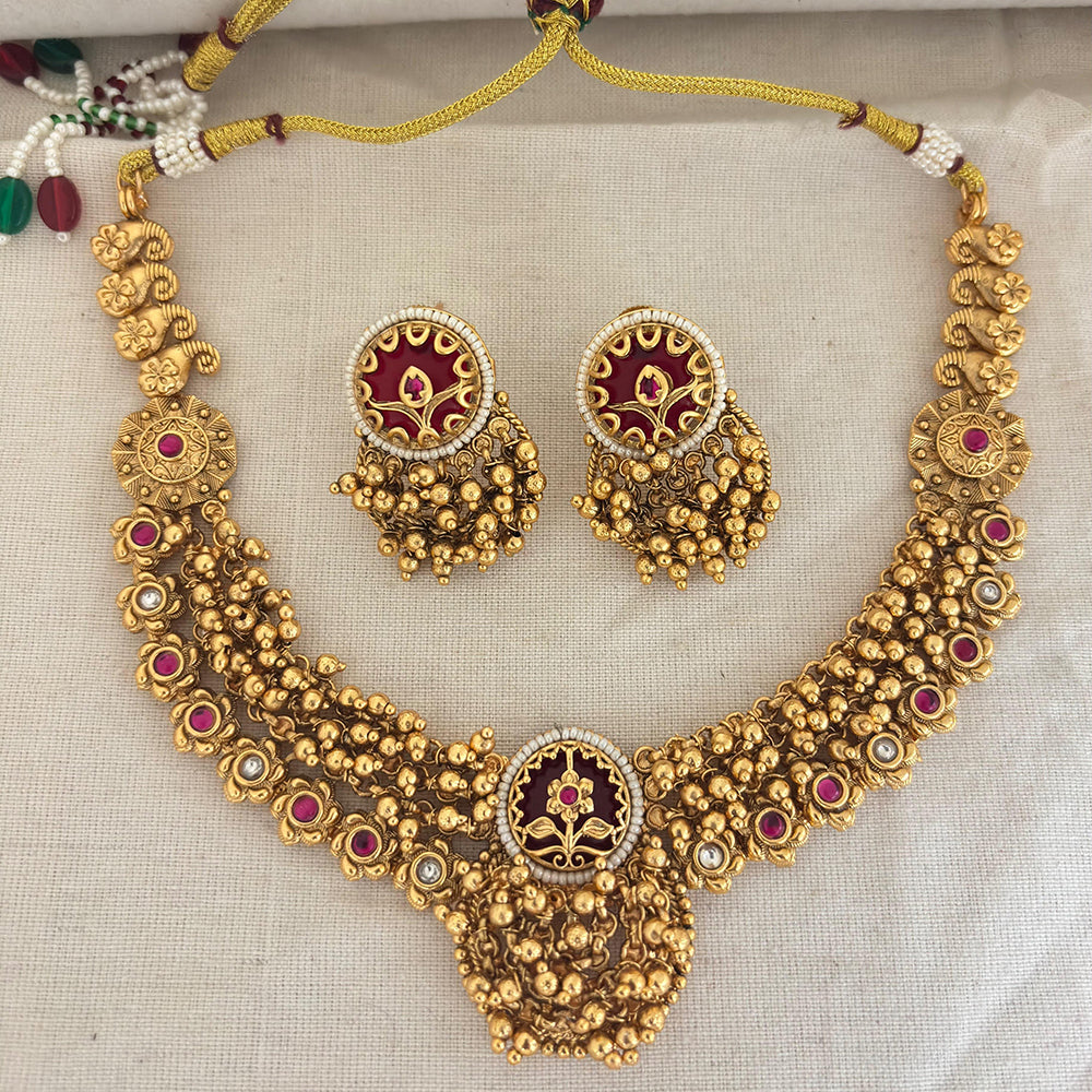 Jewel Addiction Premium Pota Stone And Pearl Necklace Set