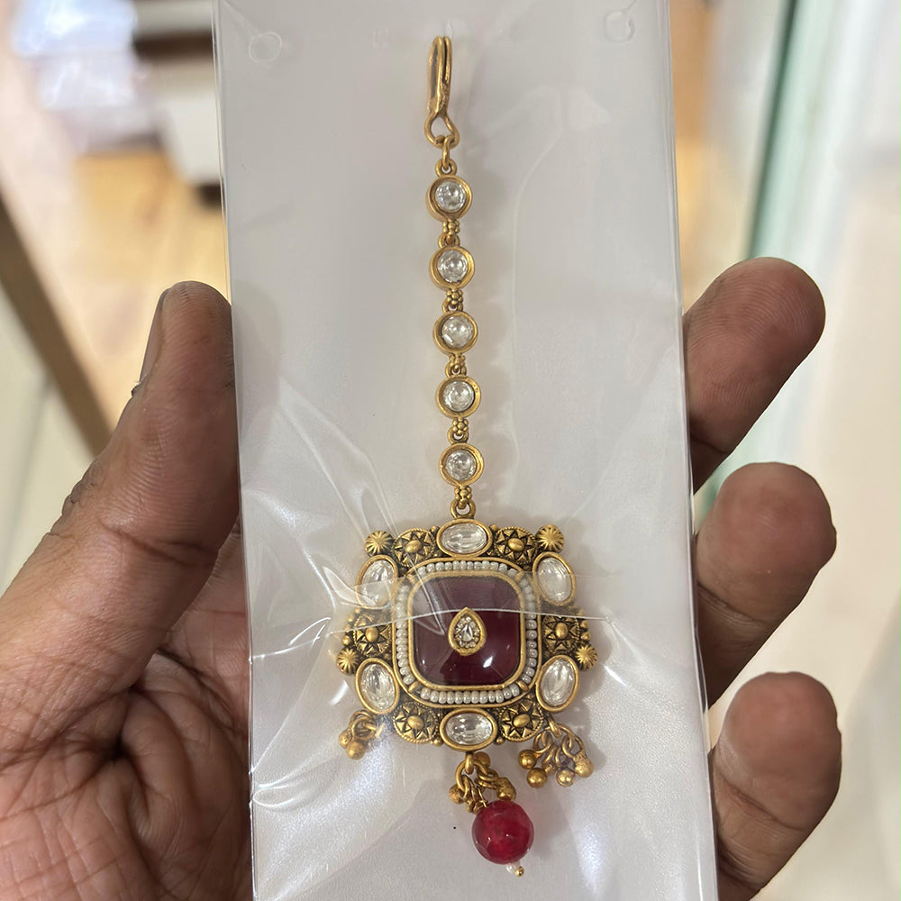 Jewel Addiction Graceful Pota Stone And Pearl Maangtikka