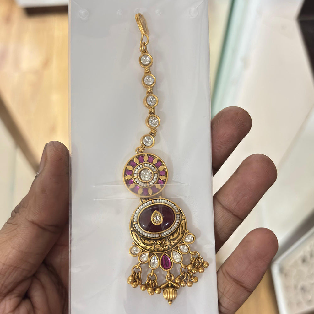 Jewel Addiction Graceful Pota Stone And Pearl Maangtikka