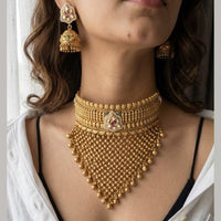 Jewel Addiction Traditional Pota Stone And Pearl Choker Necklace Set