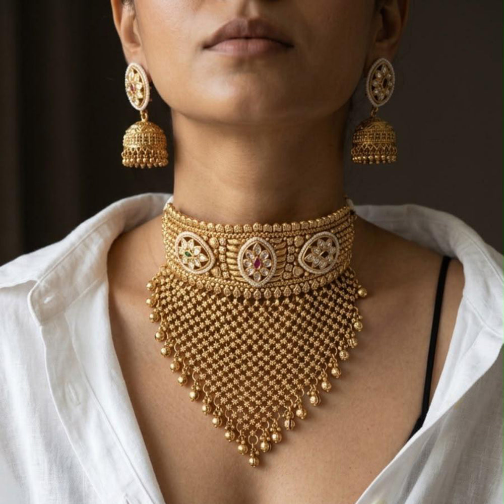 Jewel Addiction Traditional Pota Stone And Pearl Choker Necklace Set
