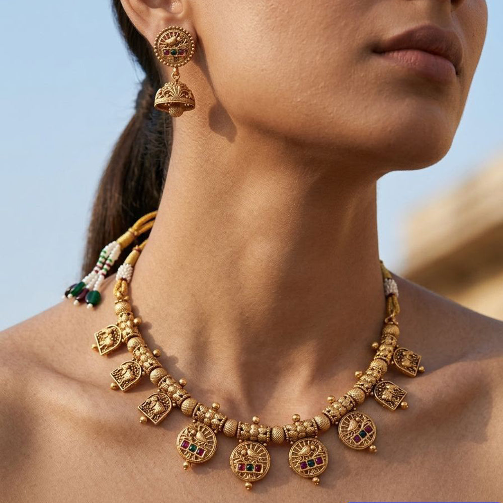 Jewel Addiction Traditional Pota Stone And Pearl Necklace Set