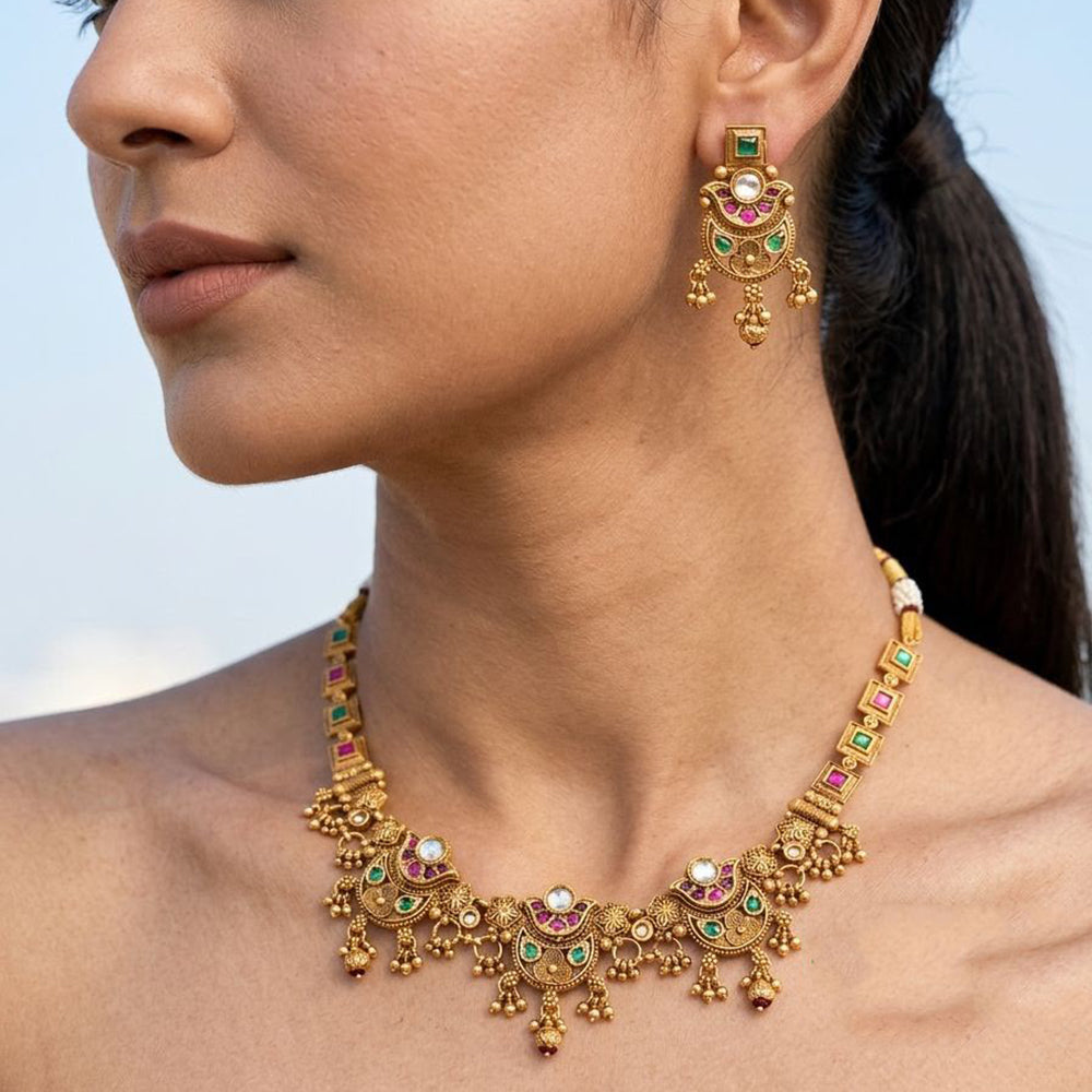 Jewel Addiction Traditional Pota Stone And Pearl Necklace Set