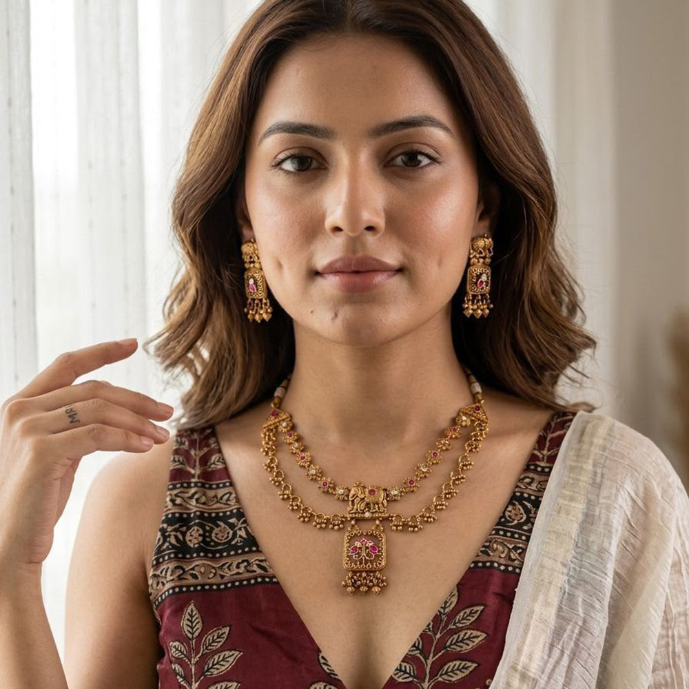Jewel Addiction Traditional Pota Stone And Pearl Necklace Set