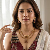 Jewel Addiction Traditional Pota Stone And Pearl Necklace Set