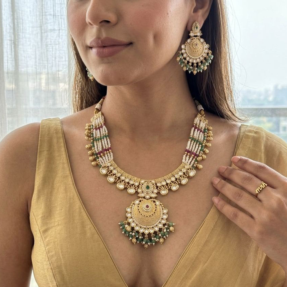 Jewel Addiction Traditional Pota Stone And Pearl Necklace Set