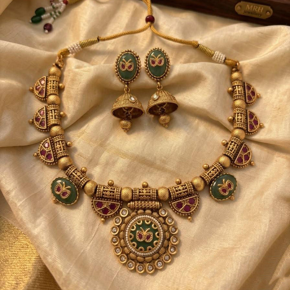 Jewel Addiction Traditional Pota Stone And Pearl Necklace Set