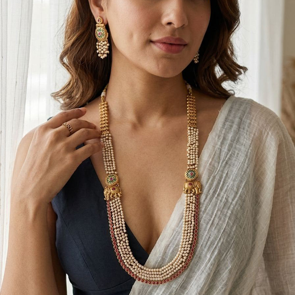 Jewel Addiction Designer Pota Stone And Beaded Long Necklace Set for Women