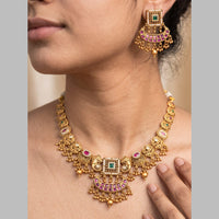 Jewel Addiction Gold Plated Traditional Pota Stone Elephant  Necklace Set