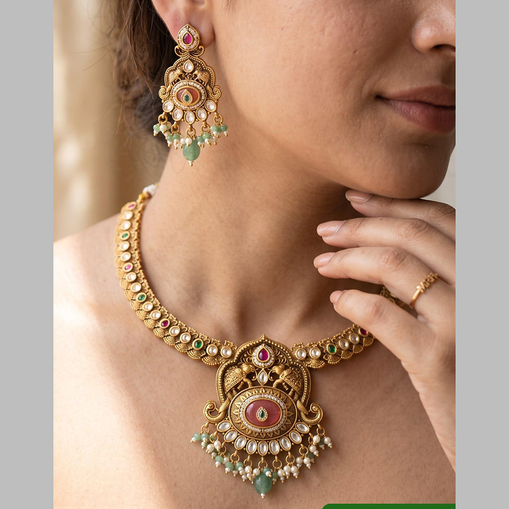 Jewel Addiction Gold Plated Traditional Pota Kundan Stone Necklace Set