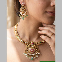 Jewel Addiction Gold Plated Traditional Pota Kundan Stone Necklace Set