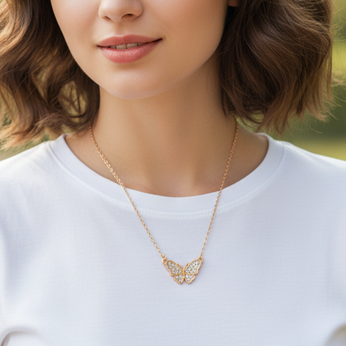 Darshana Jewels Rose Gold Plated Butterfly Auatrian Stone Chain Pendant