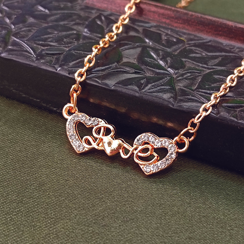 Darshana Jewels Rose Gold Plated Heart Shaoe Love Chain Pendant