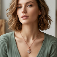 Urthn Rose Gold Plated Heart Shape Chain Pendant For Women/ Girls(Pack of 12)
