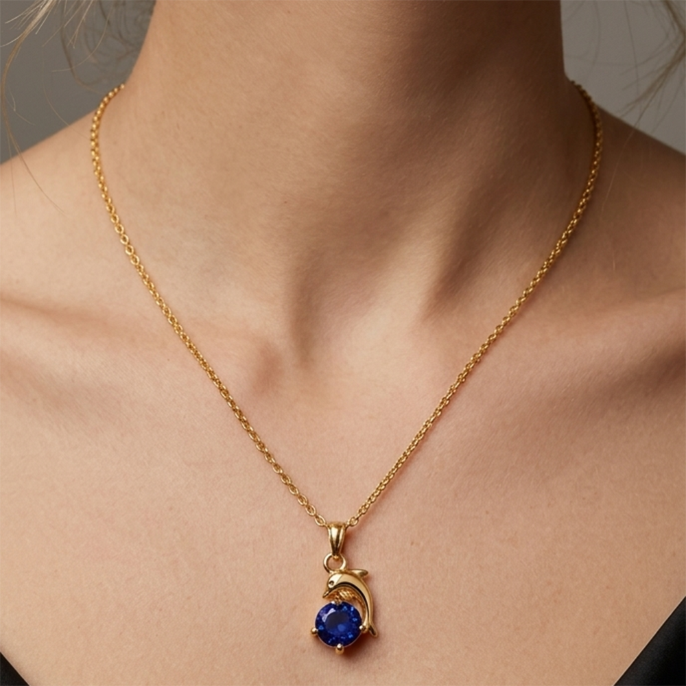 Urthn Crystal Stone Dolphin Chain Pendant For Women/ Girls (Pack of 12)