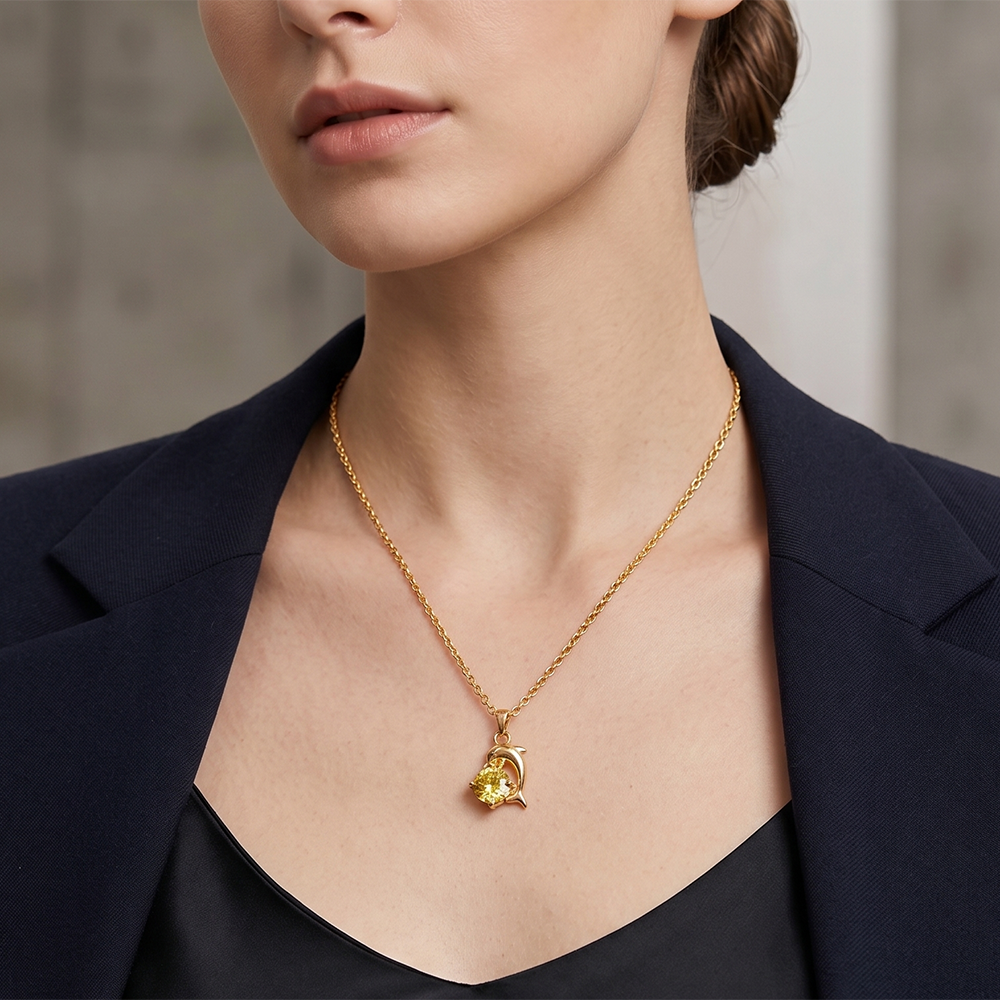 Urthn Crystal Stone Dolphin Chain Pendant For Women/ Girls (Pack of 12)