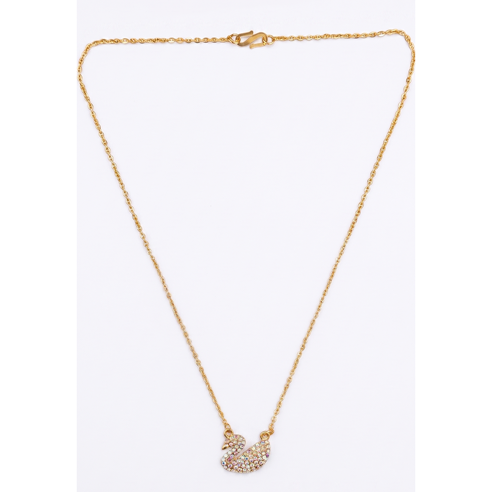 Urthn Rainbow Austrian Stone Swan Chain Pendant For Women/ Girls (Pack of 12)