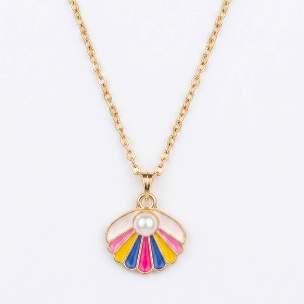 Urthn Trendy Meenakari Shell And Pearl Chain Pendant For Women/ Girls  (Pack of 12)