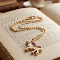 Urthn Fantasy Unicorn Meenakari Chain Pendant For Women/ Girls (Pack of 12)