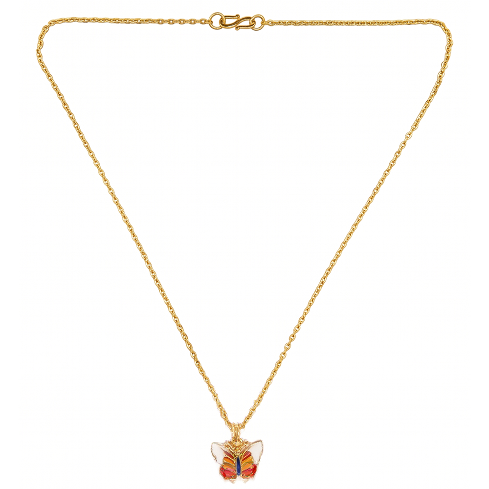 Urthn Cute Butterfly Design Meenakari Chain Pendant For Women/ Girls (Pack of 12)