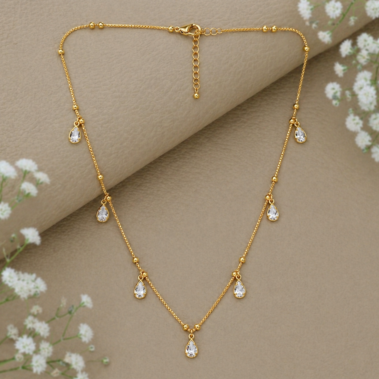 Urthn Elegant Gold Plated Teardrop Charm Necklace with Delicate Chain(Pack of 3)