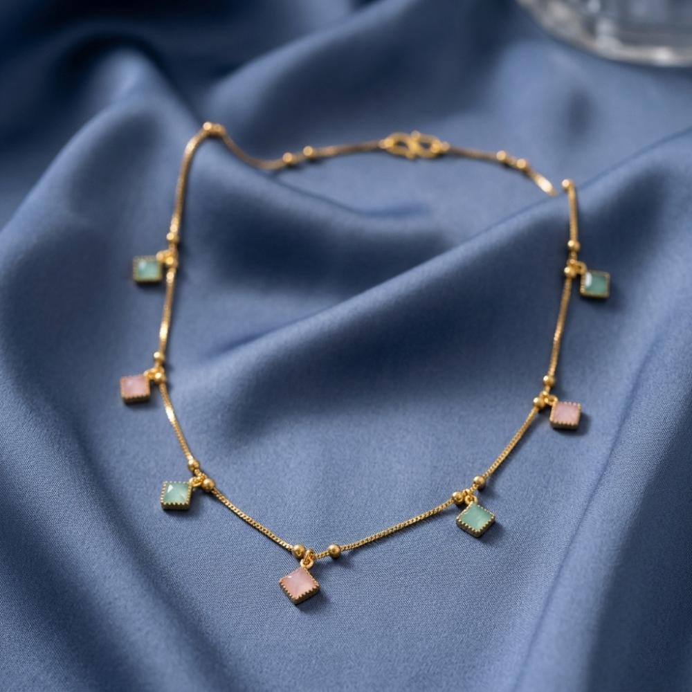 Urthn  Minimal Gold Chain Necklace with Crystal Drop Charms (Set of 3)