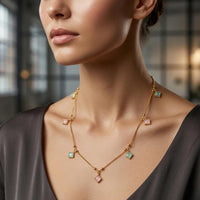 Urthn  Minimal Gold Chain Necklace with Crystal Drop Charms (Set of 3)