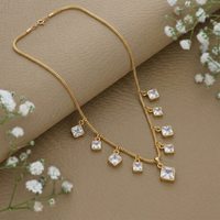 Urthn Minimal Gold Chain Necklace with Crystal Drop Charms(Pack of 3)