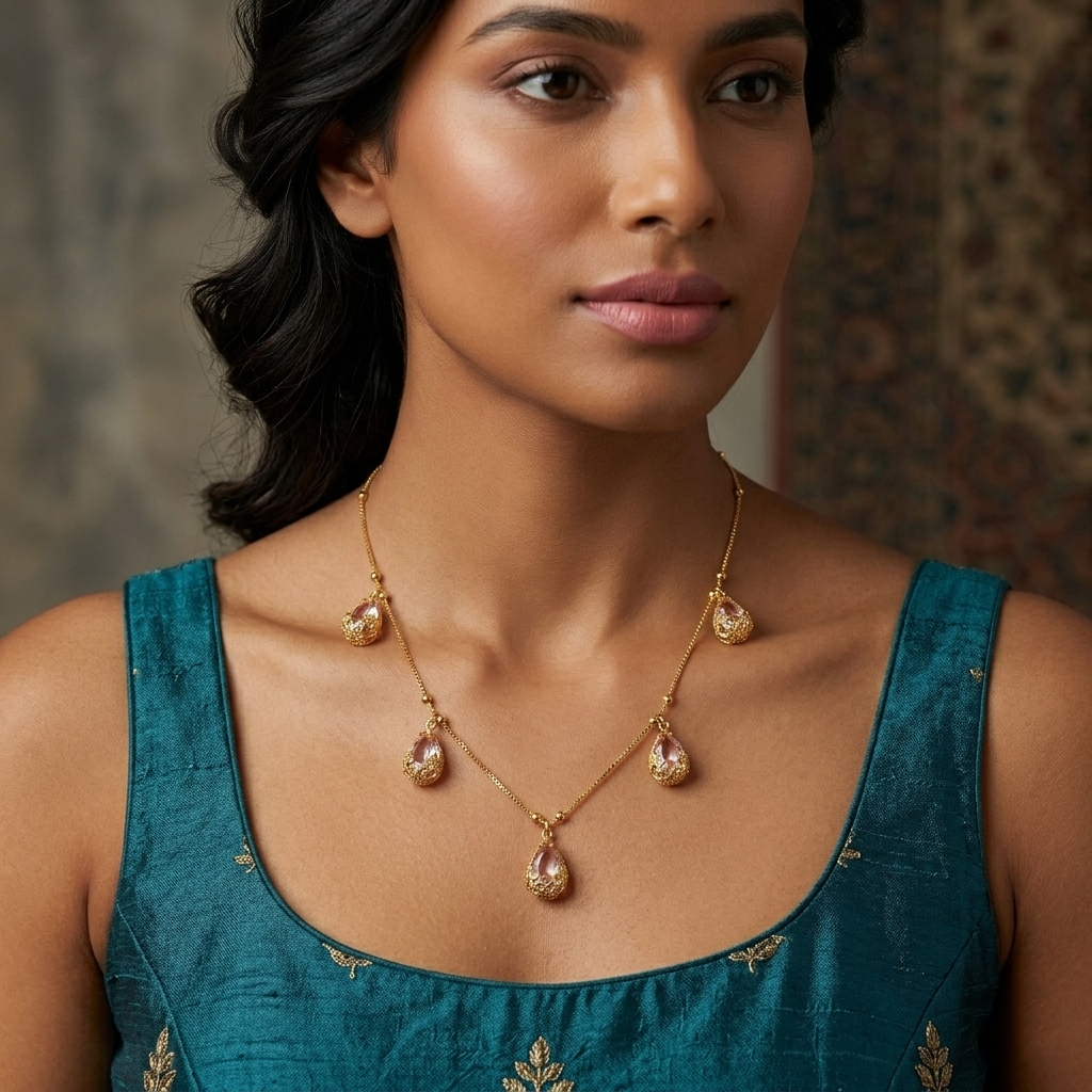 Urthn Lightweight Gold Plated Drop Charm Necklace for Women(Pack of 3)
