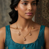 Urthn Lightweight Gold Plated Drop Charm Necklace for Women(Pack of 3)