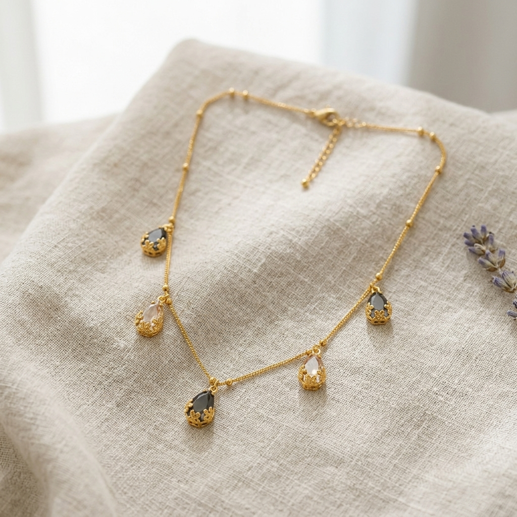 Urthn Designer Style Gold Chain Necklace with Drops Accents(Pack of 3)