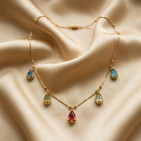 Urthn  Minimal Gold Chain Necklace with Crystal Drop Charms (Set of 3)