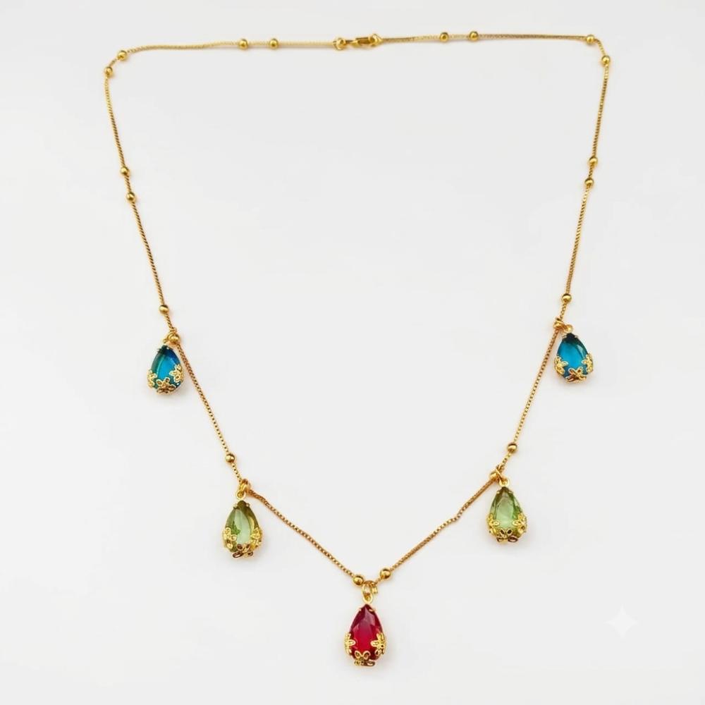 Urthn  Minimal Gold Chain Necklace with Crystal Drop Charms (Set of 3)