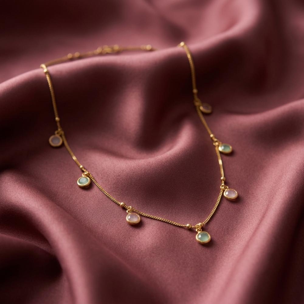 Urthn  Minimal Gold Chain Necklace with Crystal Drop Charms (Set of 3)