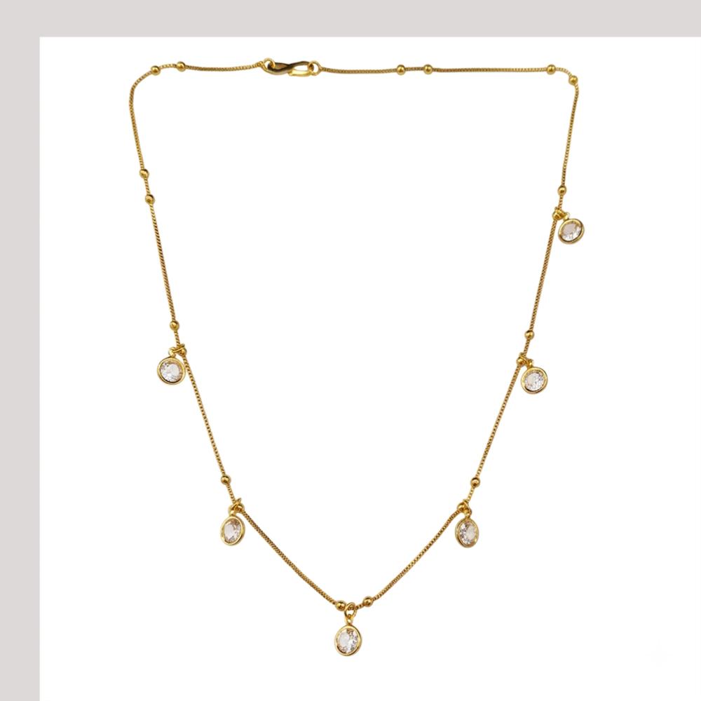 Urthn  Minimal Gold Chain Necklace with Crystal Drop Charms (Set of 3)