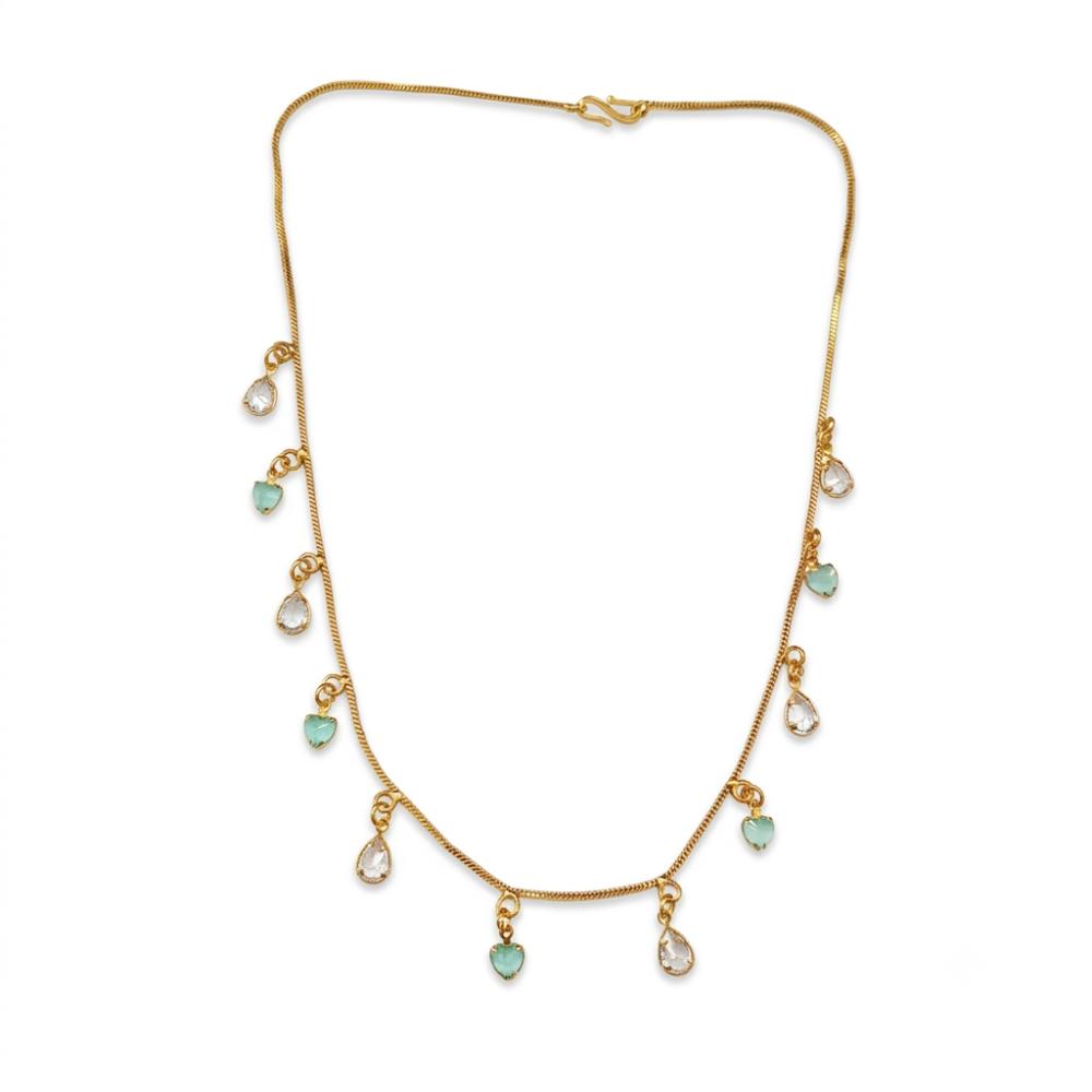 Urthn  Minimal Gold Chain Necklace with Crystal Drop Charms (Set of 3)