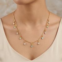 Urthn  Minimal Gold Chain Necklace with Crystal Drop Charms (Set of 3)