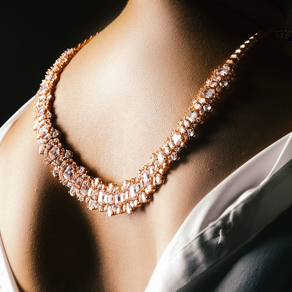 BK Fashion Rose Gold Plated AD Necklace Set