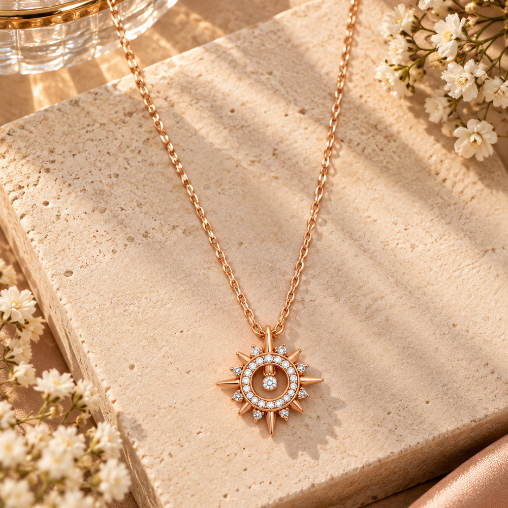 Urthn Stylish Rose Gold Plated American Diamond Pendant Necklace