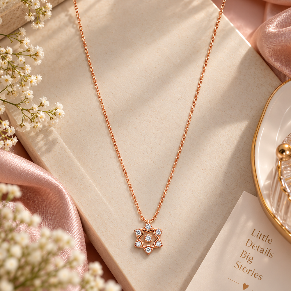 Urthn Stylish Rose Gold Plated Floating American Diamond Pendant Necklace(Pack of 3)