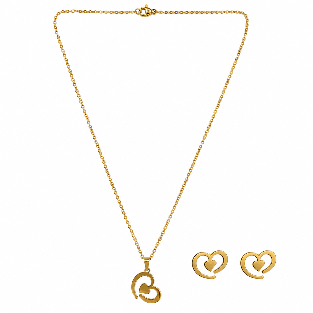 Urthn Minimal Anti Tarnish Heart Pendant Chain Necklace & Earrings Set for Women(Pack Of 6)