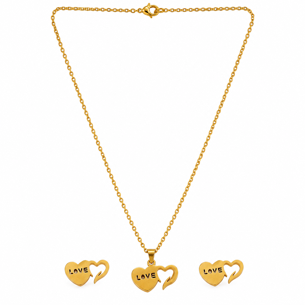 Urthn Beautiful Anti Tarnish Heart With Love Pendant Necklace with Matching Earrings for  Party Wear(Pack Of 6)